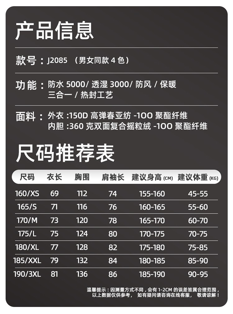 沖鋒衣產品信息